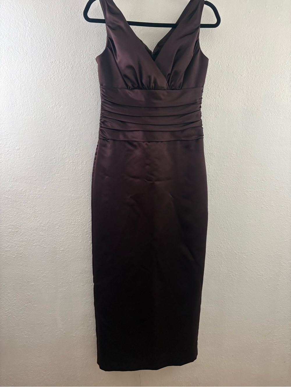 David's Bridal Women's Brown V Neck Shirred Formal Party Maxi Dress Size 6